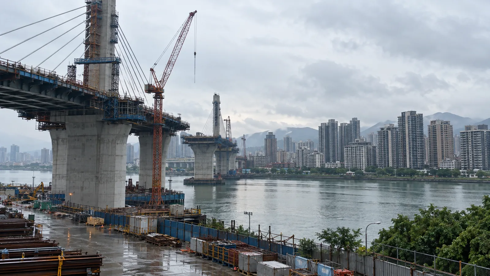 淡江大橋工程跨越水面,為對岸住宅聚落串起便捷生活。