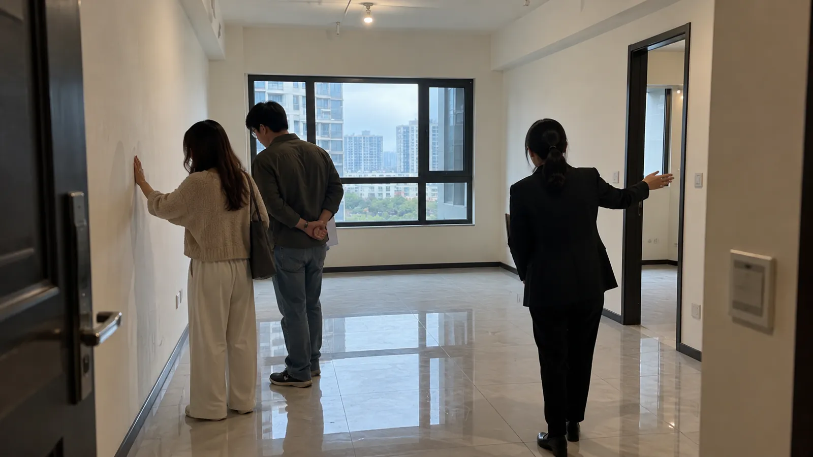 買方在房仲引導下細看屋況,成屋市場回歸從容步調。