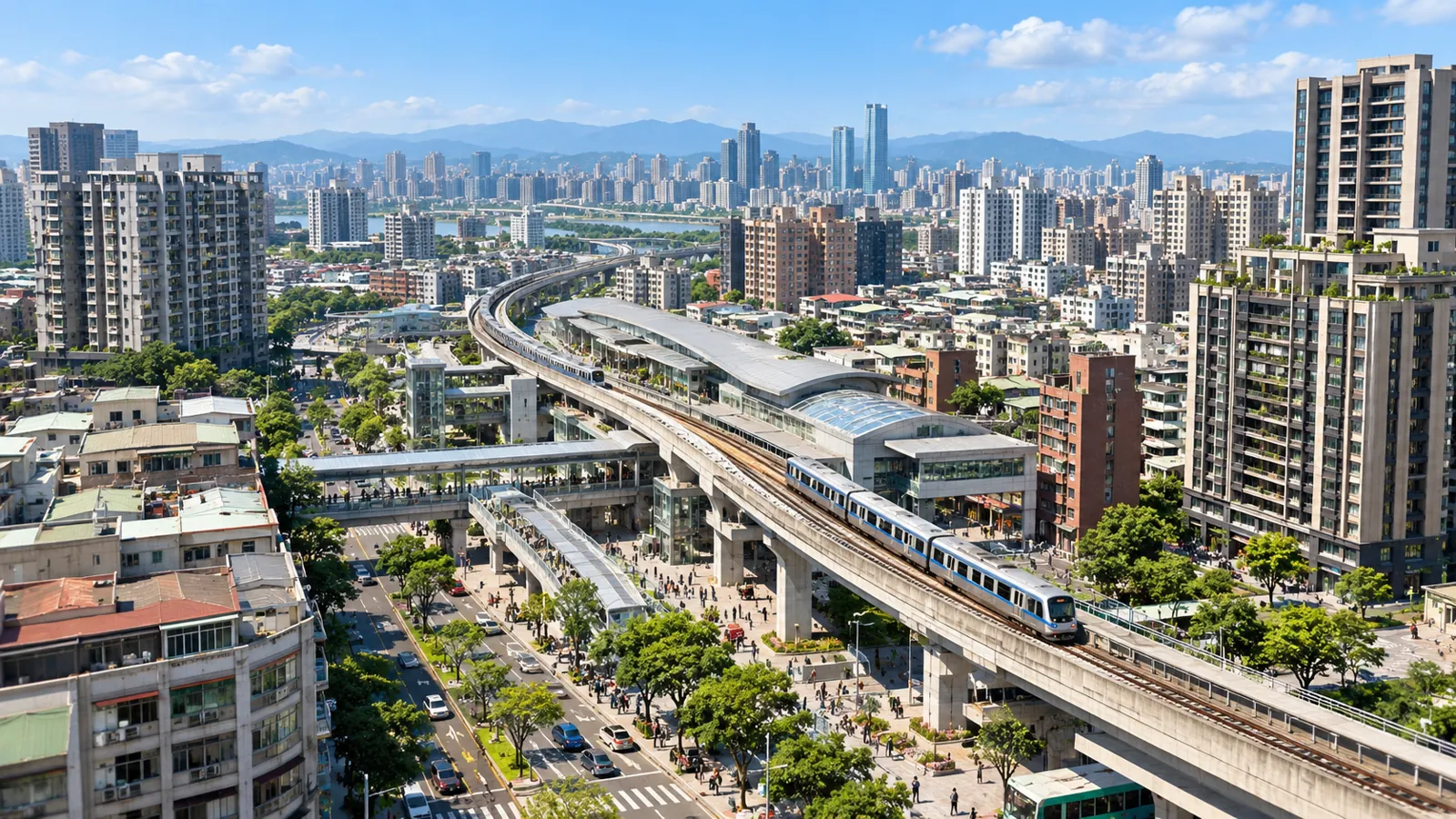 捷運列車駛入住宅林立的站點,串聯起便捷的通勤日常。